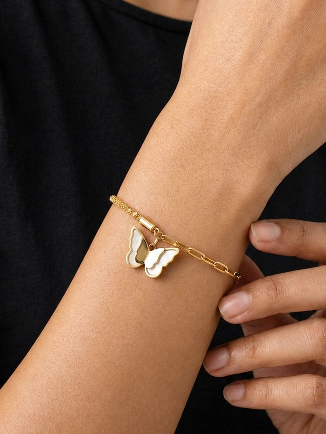 ARTKLIM Gold-Plated Stainless Steel Butterfly Char mBracelet