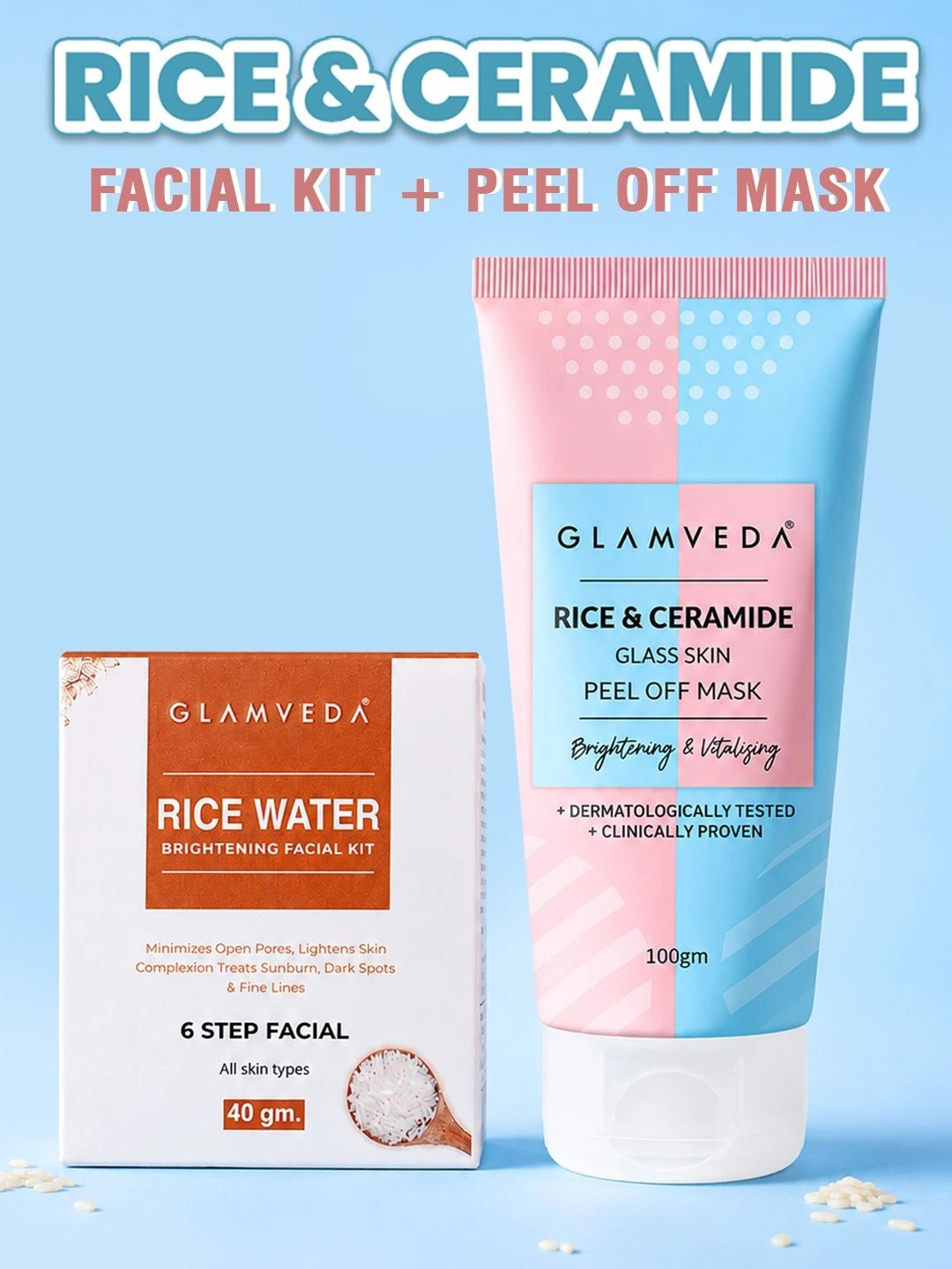 GLAMVEDA Set Of 2 Korean Rice Peel Off Mask- 100 g & Facial Kit - 40 g