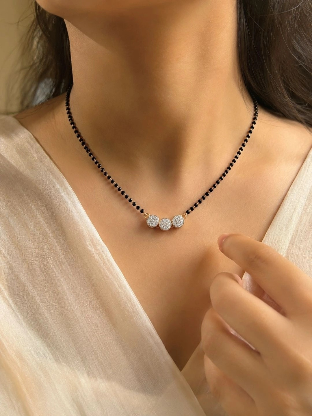Zeviel Gold-Plated Artificial Stones and Beads Mangalsutra