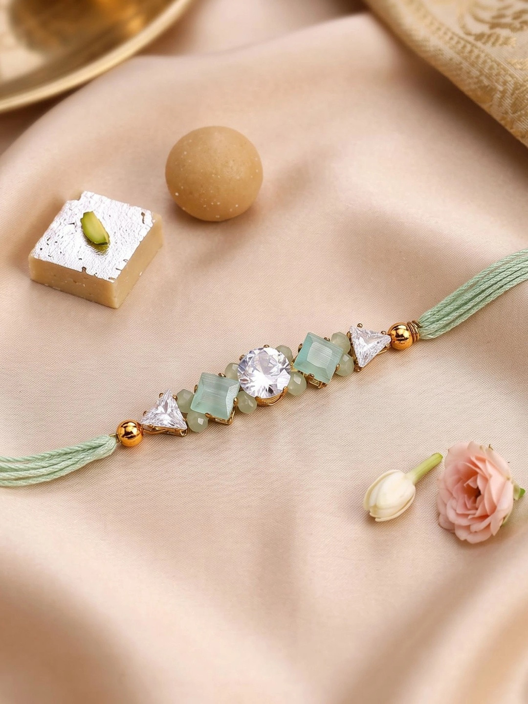 KARATCART Rhinestones Bhaiya Rakhi With Roli Chawal