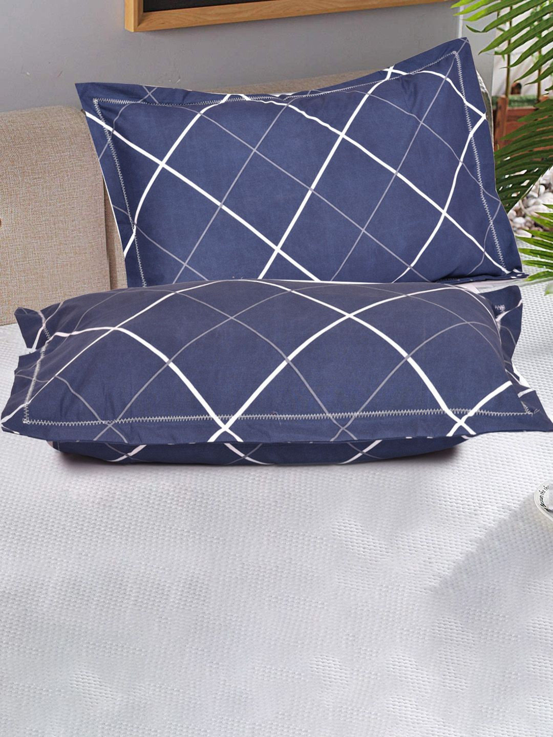 RRC Blue & White 2 Pieces Rectangle Pillow Covers