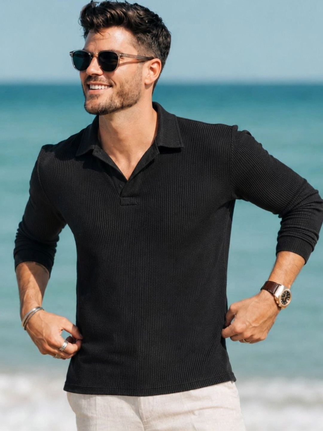 Trudam Men Polo Collar T-shirt