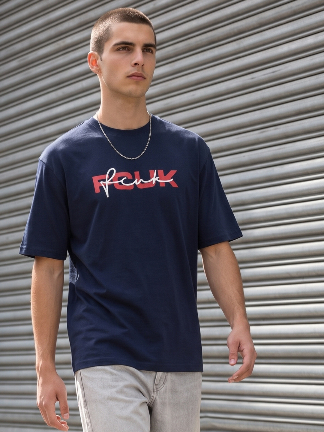 FCUK Oversized Fit Brand Logo Printed Pure Cotton T-shirt