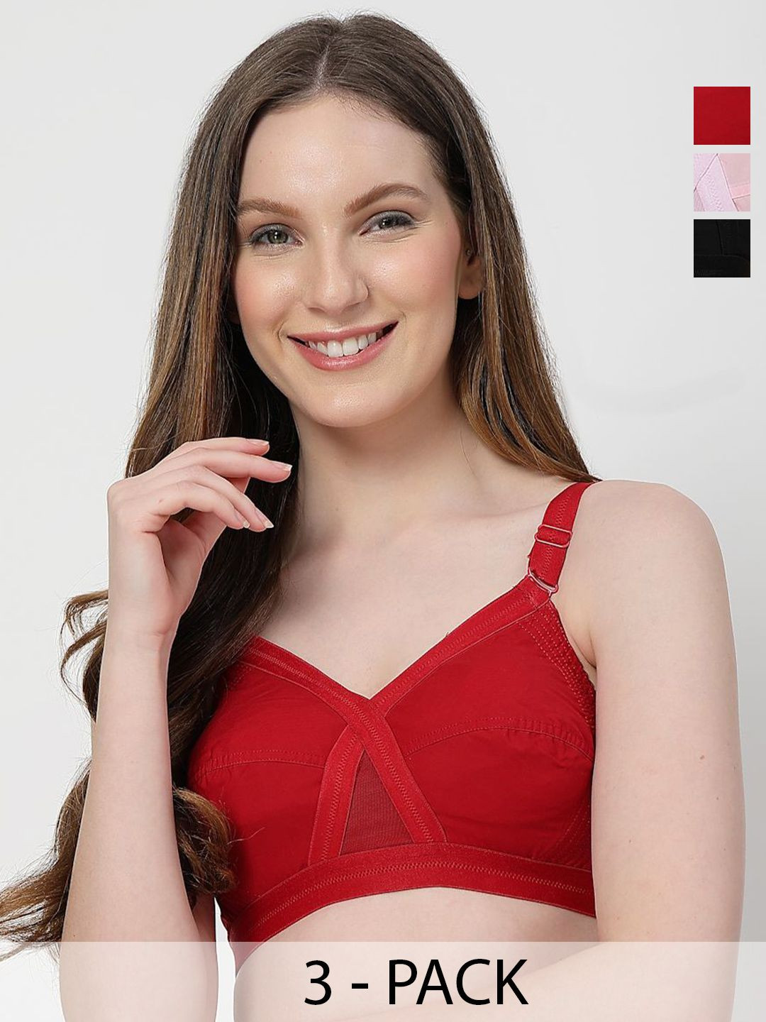 LILY Women Pack Of 3 Cotton Full Coverage Non Padded Minimizer Bra