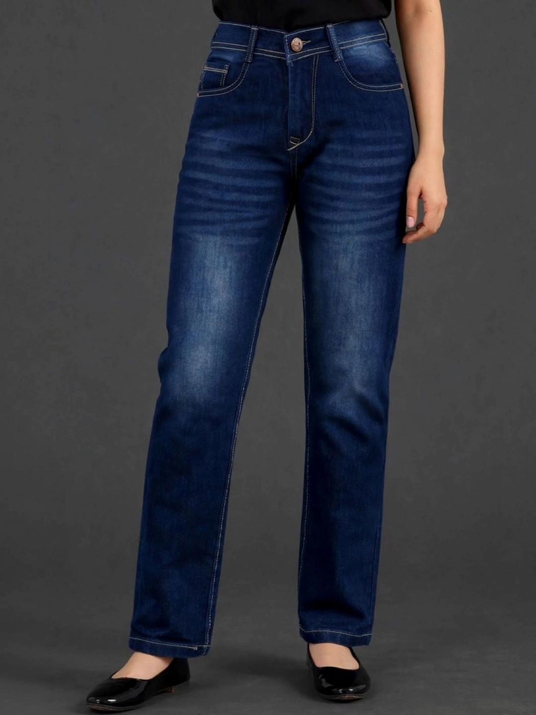 HERE&NOW Women Classic Straight Fit Mid-Rise Stretchable Jeans