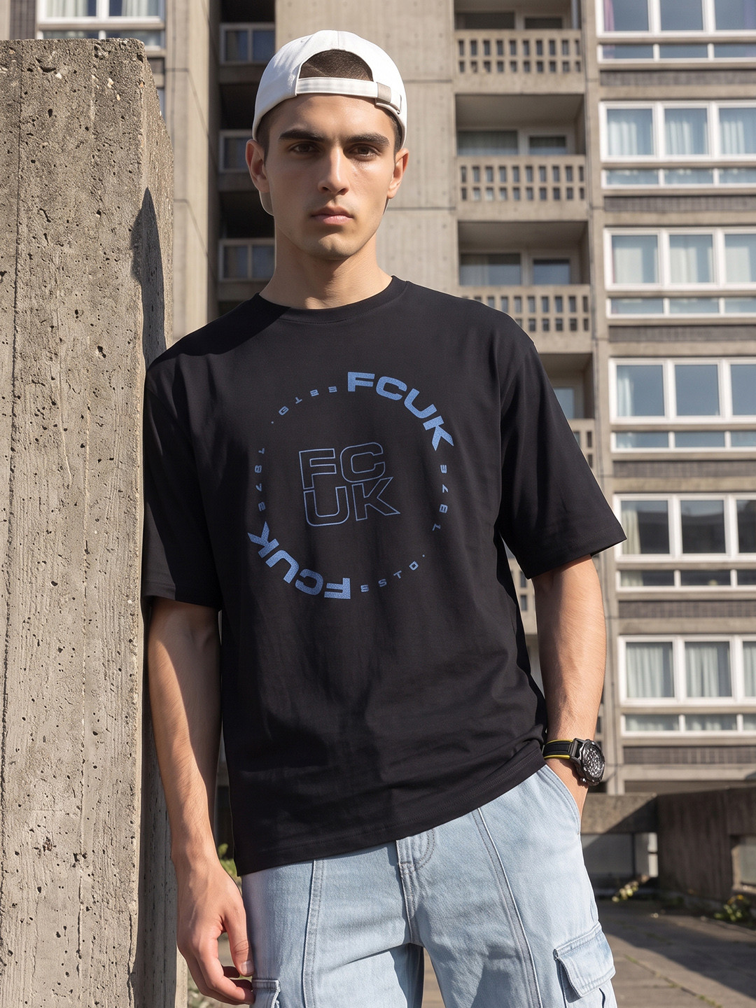 FCUK Oversized Fit Brand Logo Printed Pure Cotton T-shirt