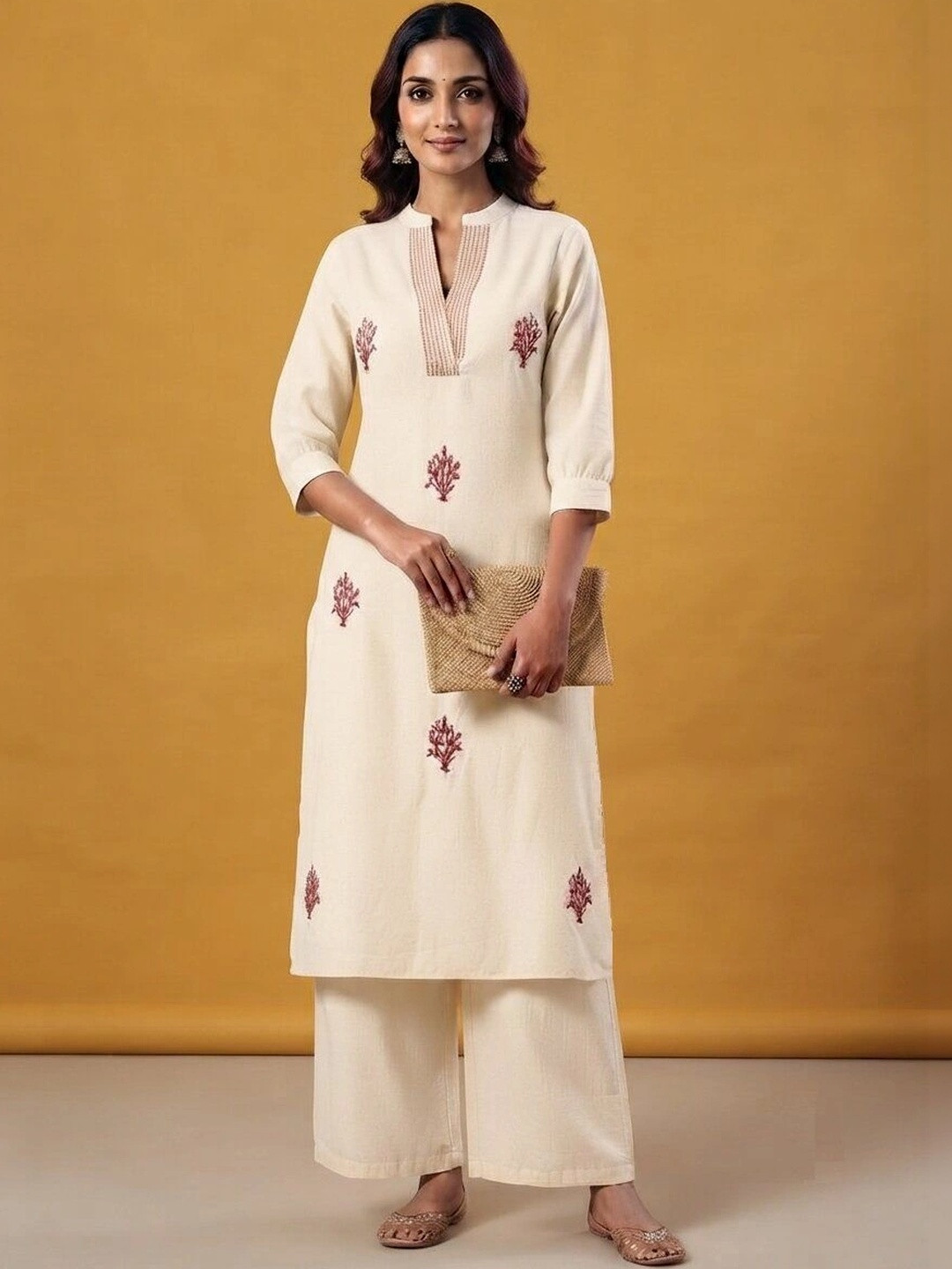 SZN Women Ethnic Motifs Embroidered Regular Thread Work Pure Cotton Kurta with Palazzos