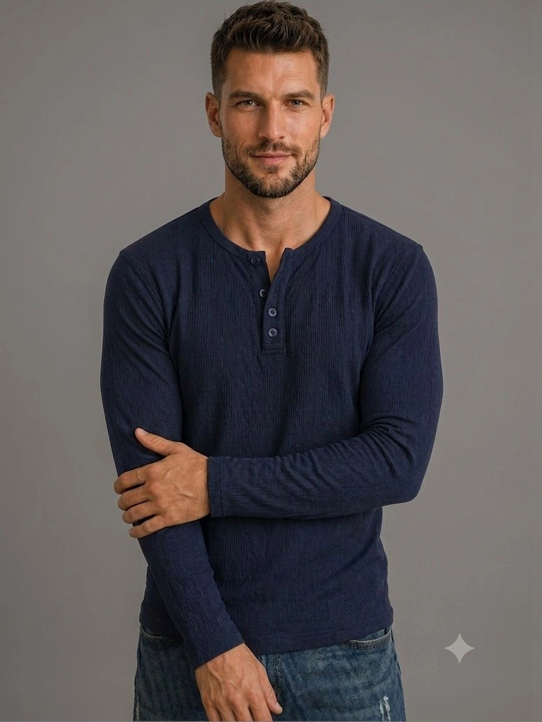 JERKYN Men Henley Neck Slim Fit T-shirt