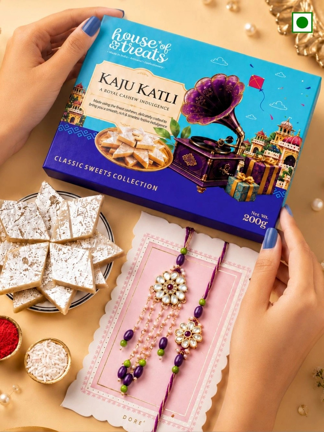 Hyperfoods Pack of 2 Rakhi & Sweets Gifts With Roli Chawal