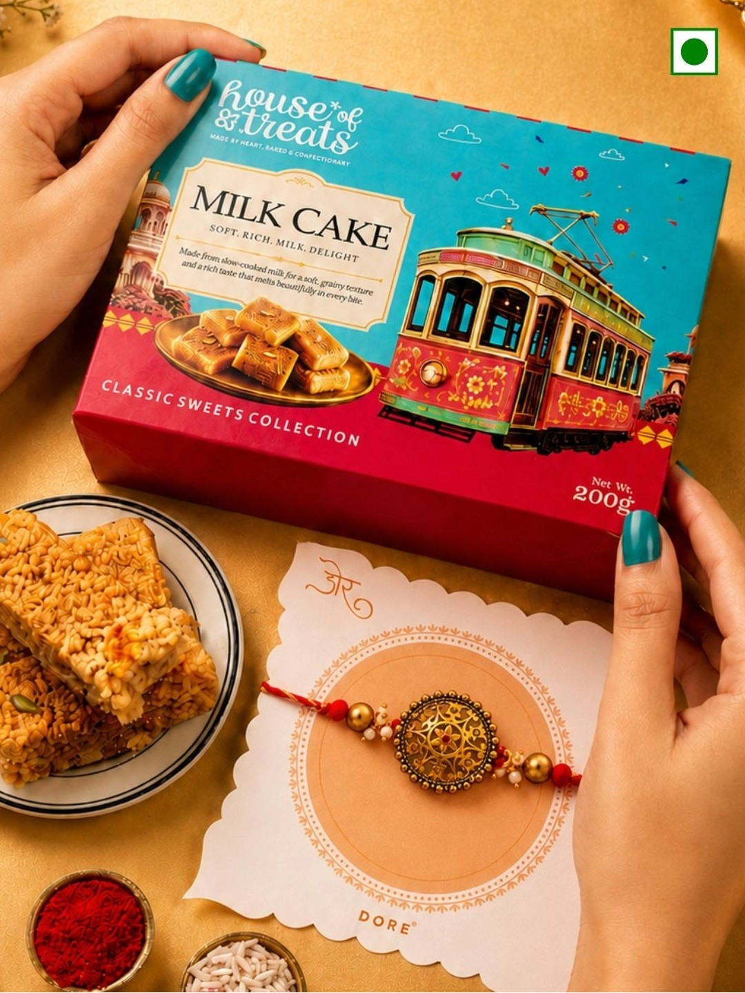 Hyperfoods Double Delights Rakhi With Milk Cake Sweet Gifts