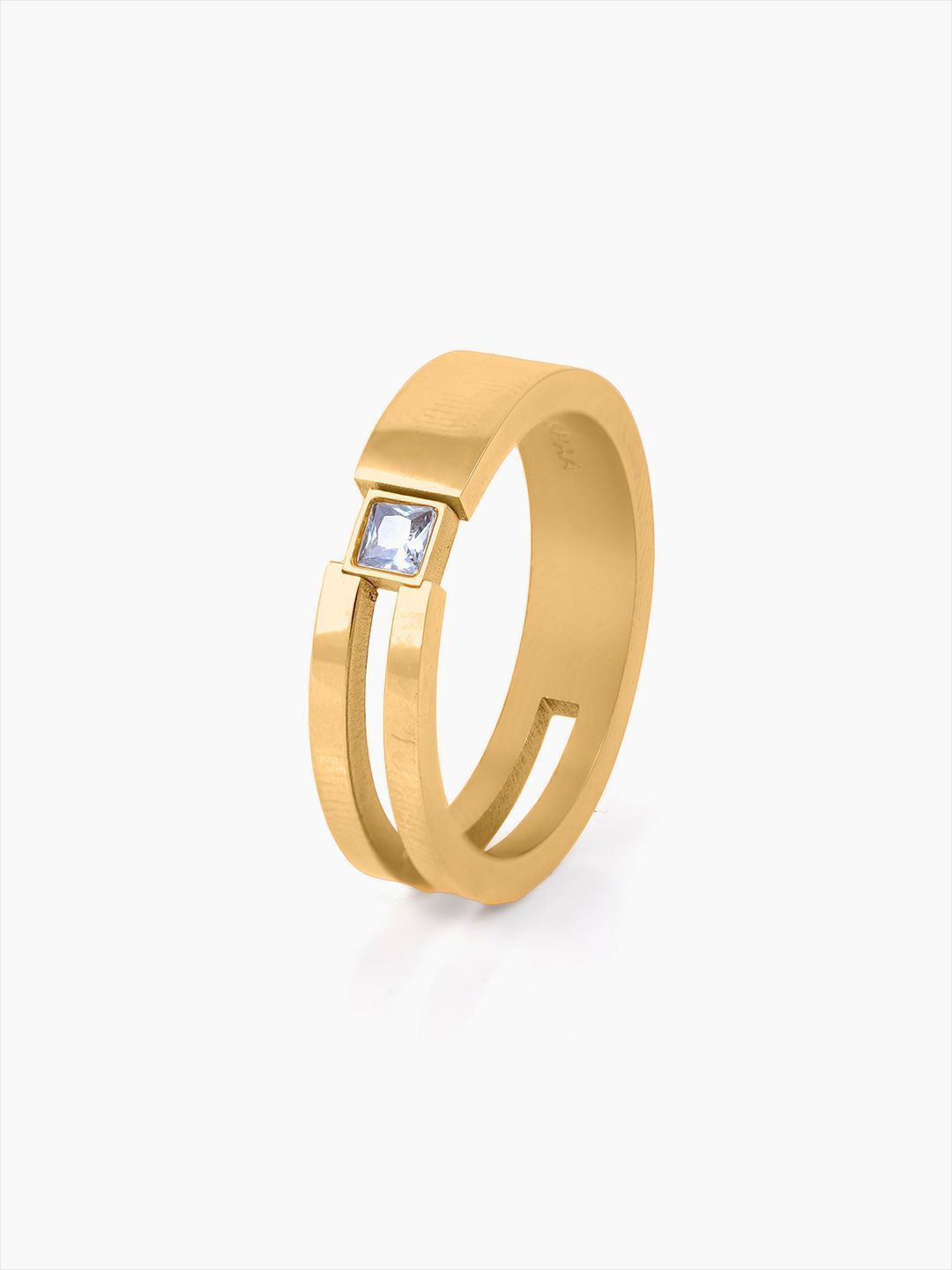 SWASHAA Men 18K Gold-Plated Cubic Zirconia-Studded Finger Ring