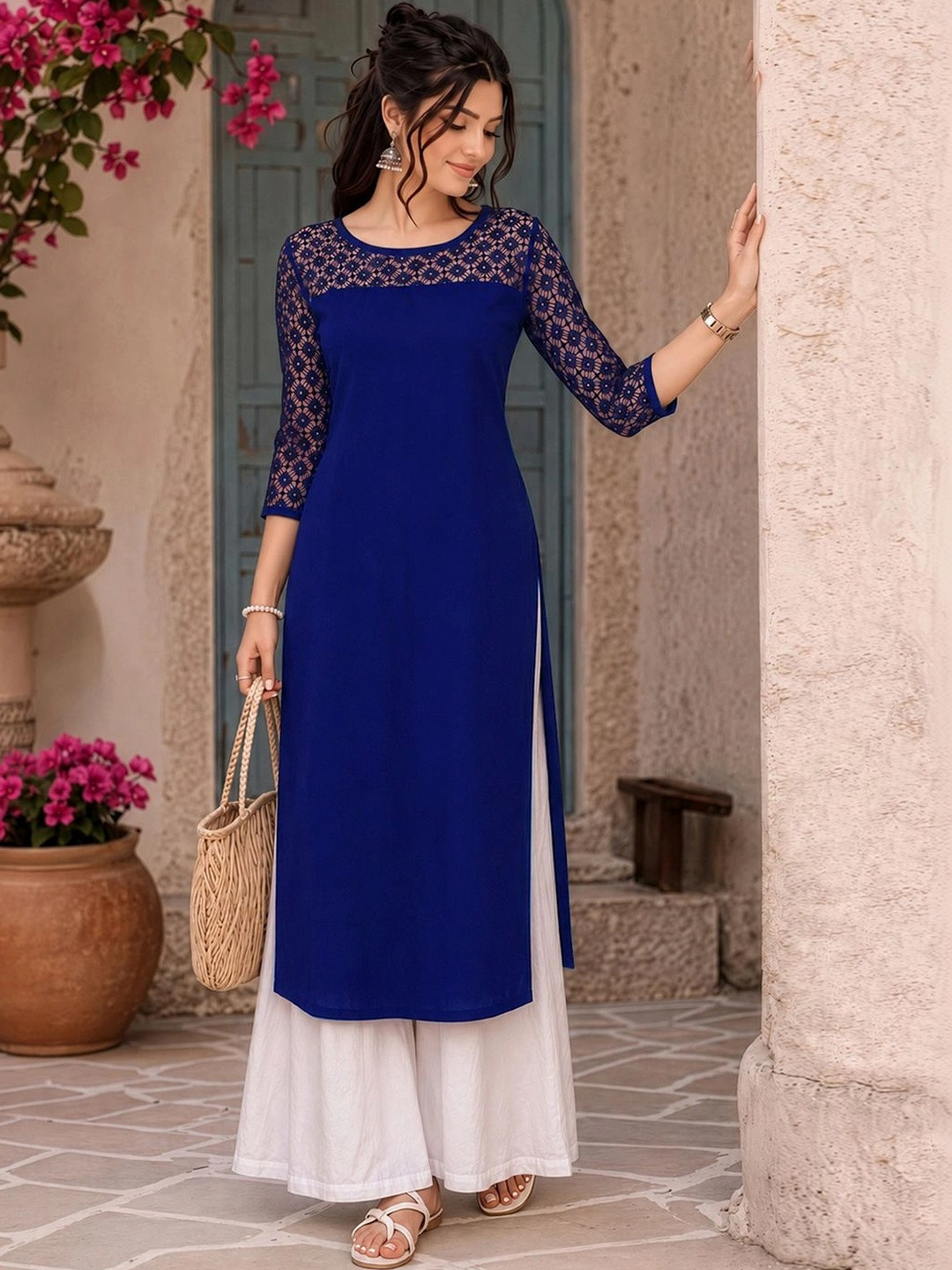 Maheshvi Woven Design Boat Neck Kurti