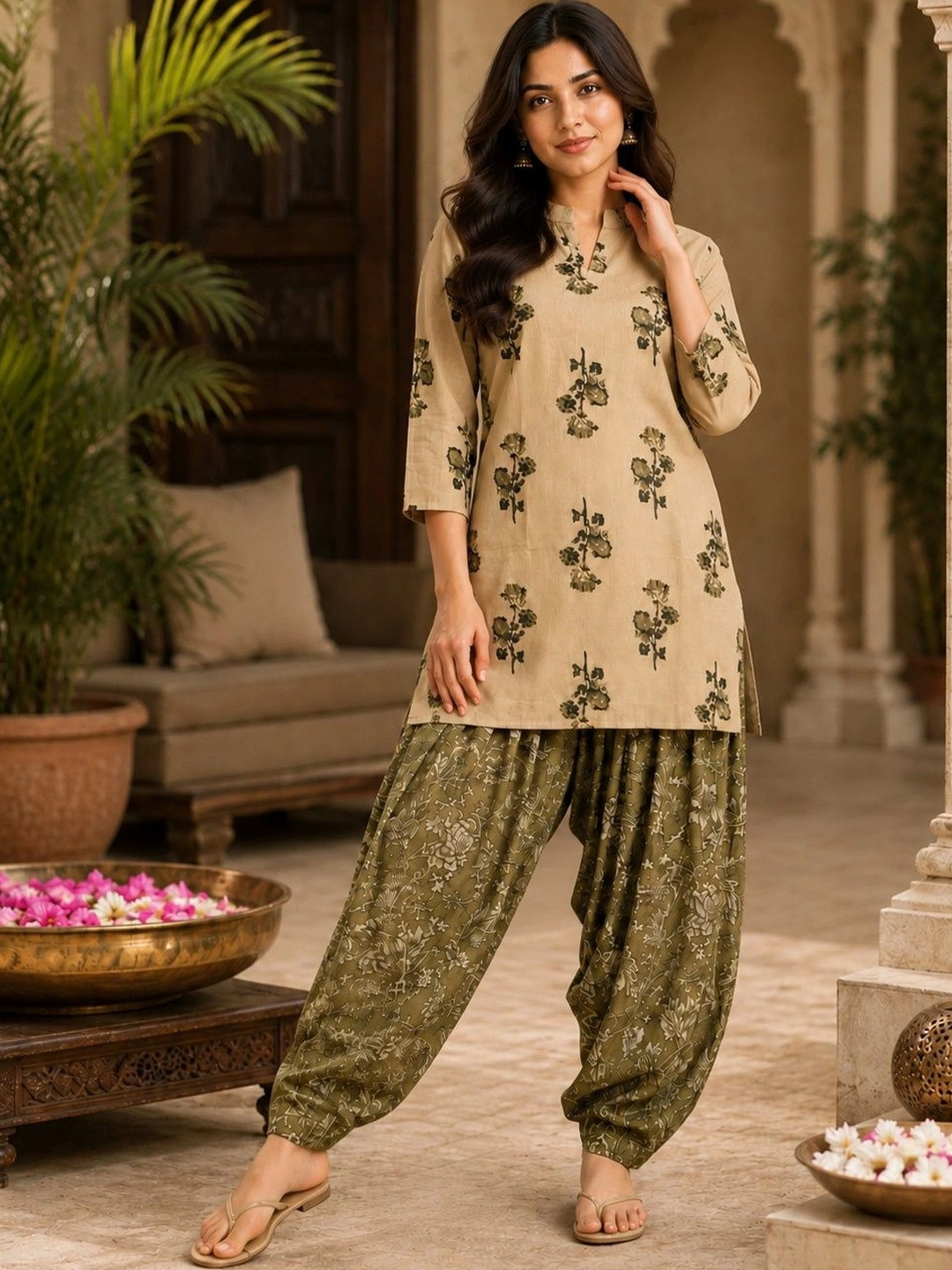 Moda Rapido Women Floral Printed Regular Pure Cotton Kurta with Patiala