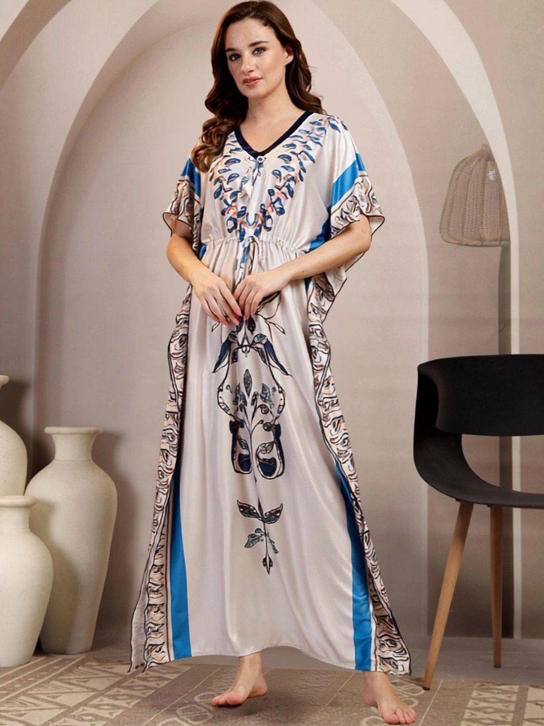 FABINALIV Printed Maxi Nightdress