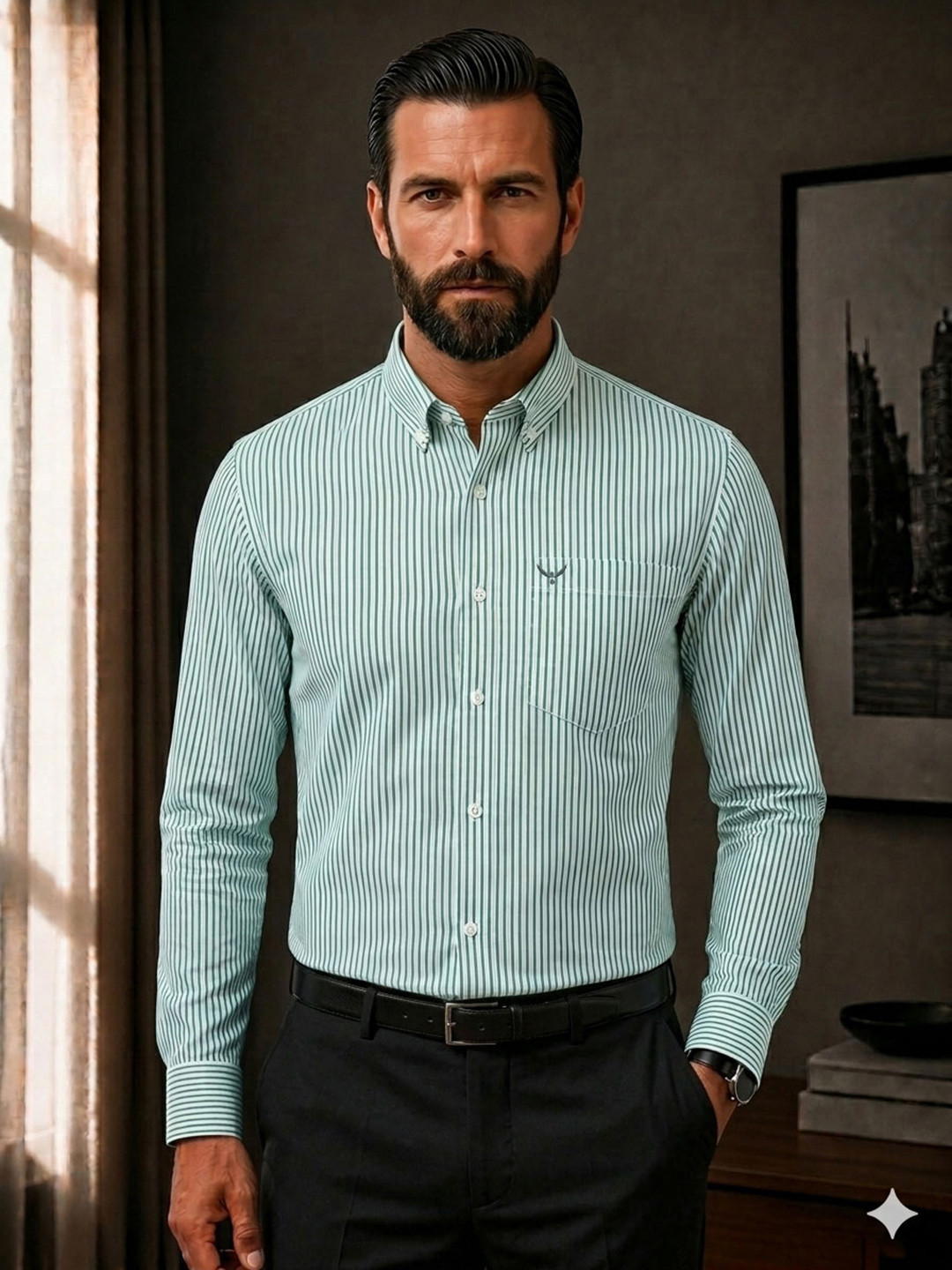 PERCH Men Slim Fit Striped Casual Shirt