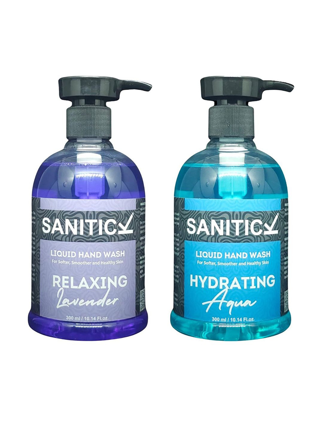 SANITICK Set Of 2 Relaxing Lavender And Hydrating Aqua Liquid Hand Wash - 300 ml Each