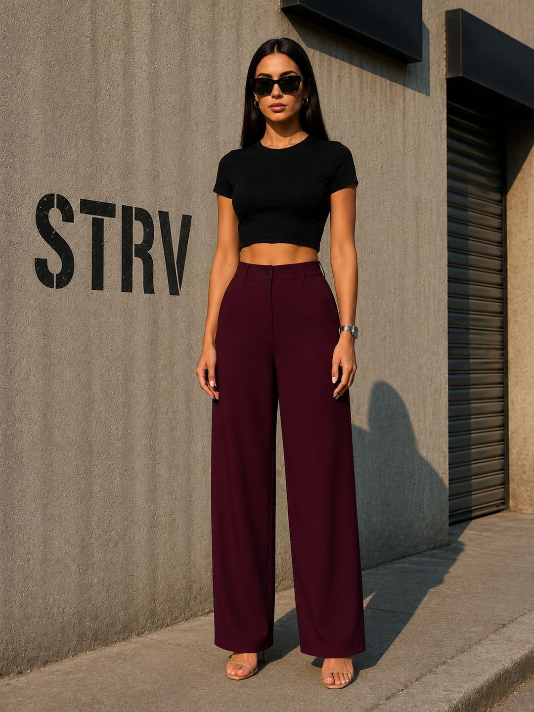 STRV Women Solid Straight Fit Trousers