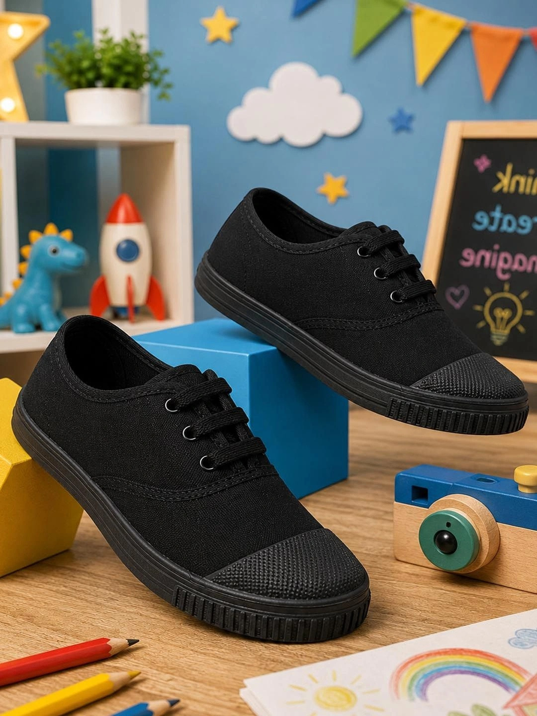 ABLESTEP Kids Black Lacing School Shoes