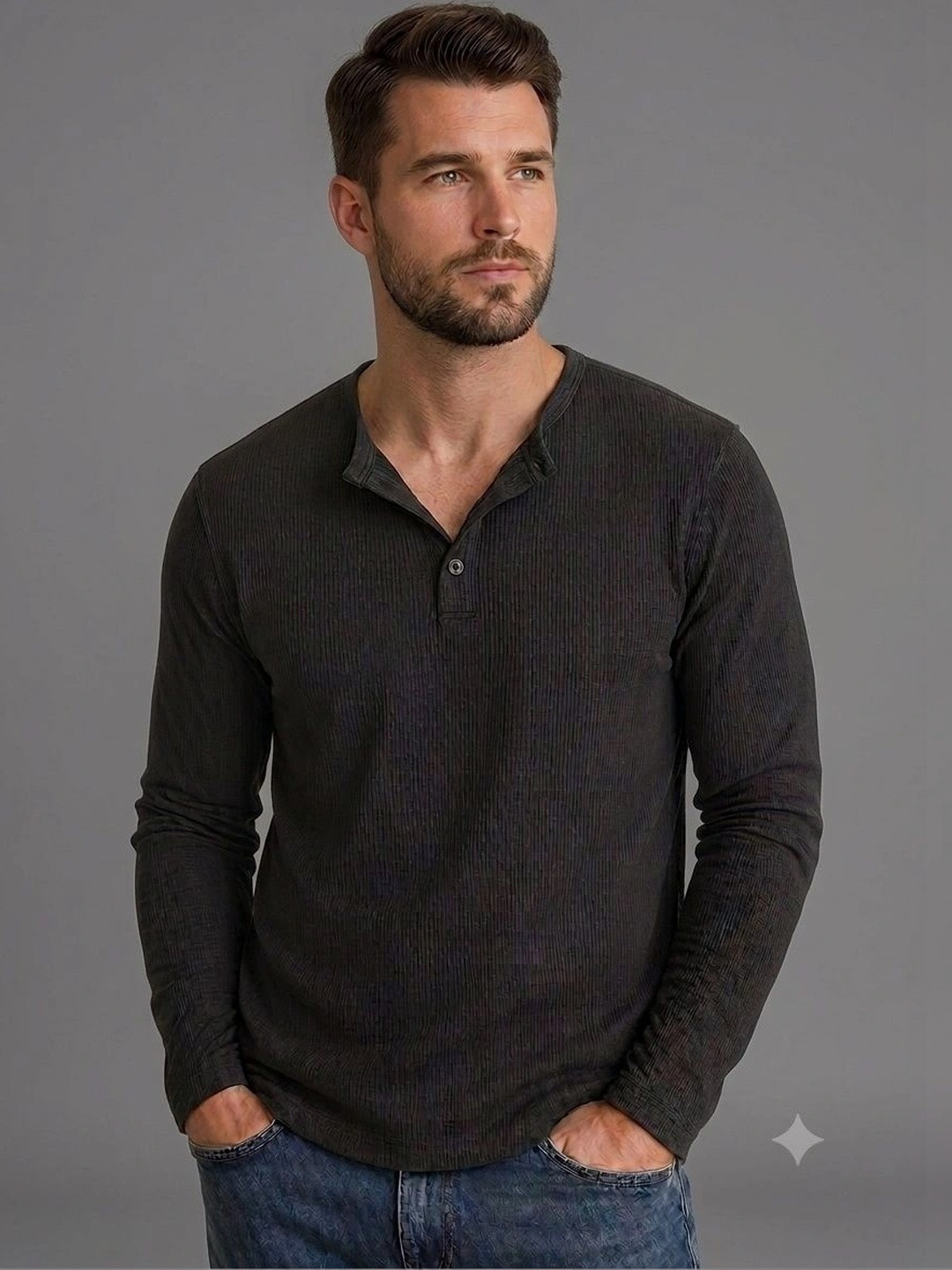 JERKYN Men Henley Neck Slim Fit T-shirt