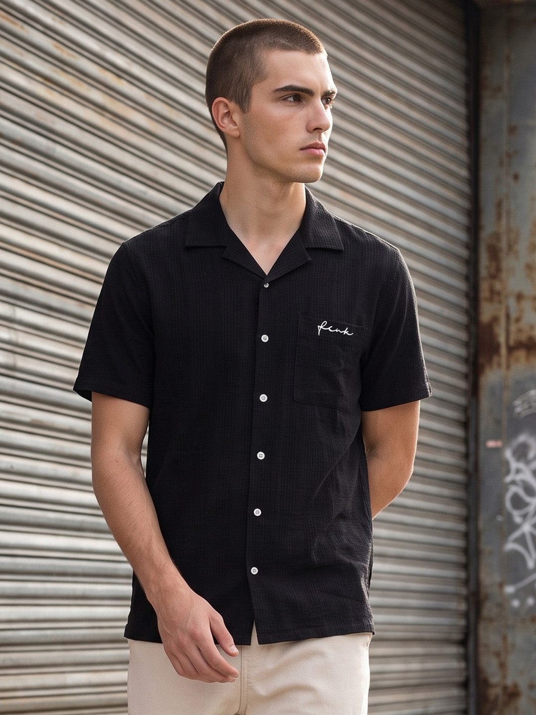 FCUK Relaxed Fit Vertical Striped Pure Cotton Casual Shirt