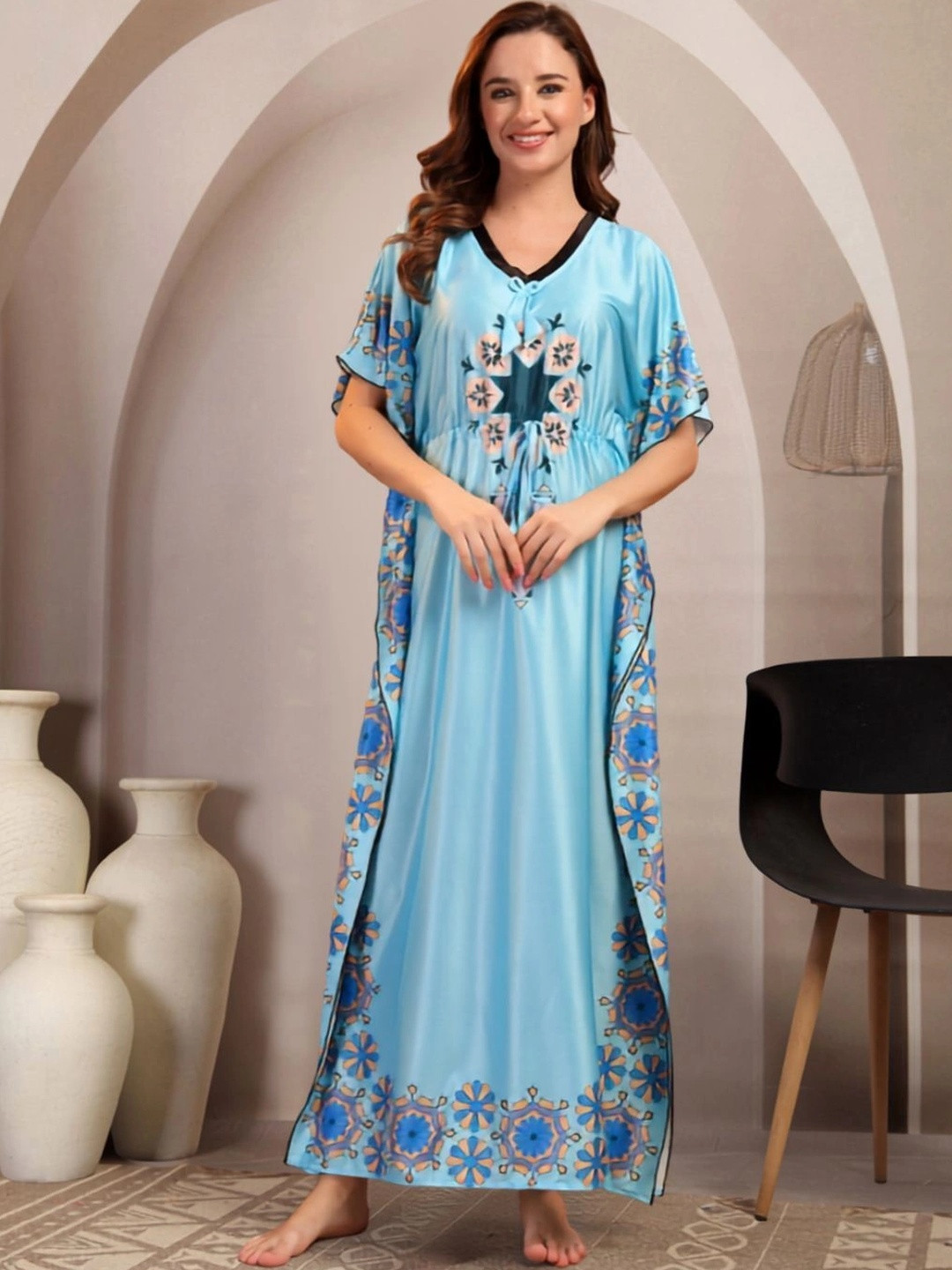 FABINALIV Printed Maxi Nightdress