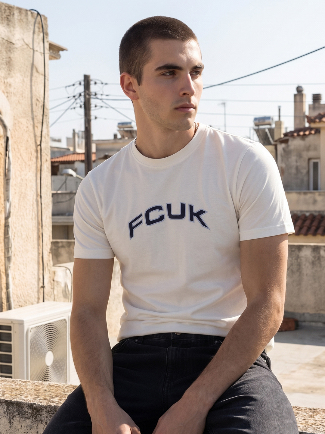 FCUK Brand Logo Printed Pure Cotton T-Shirt