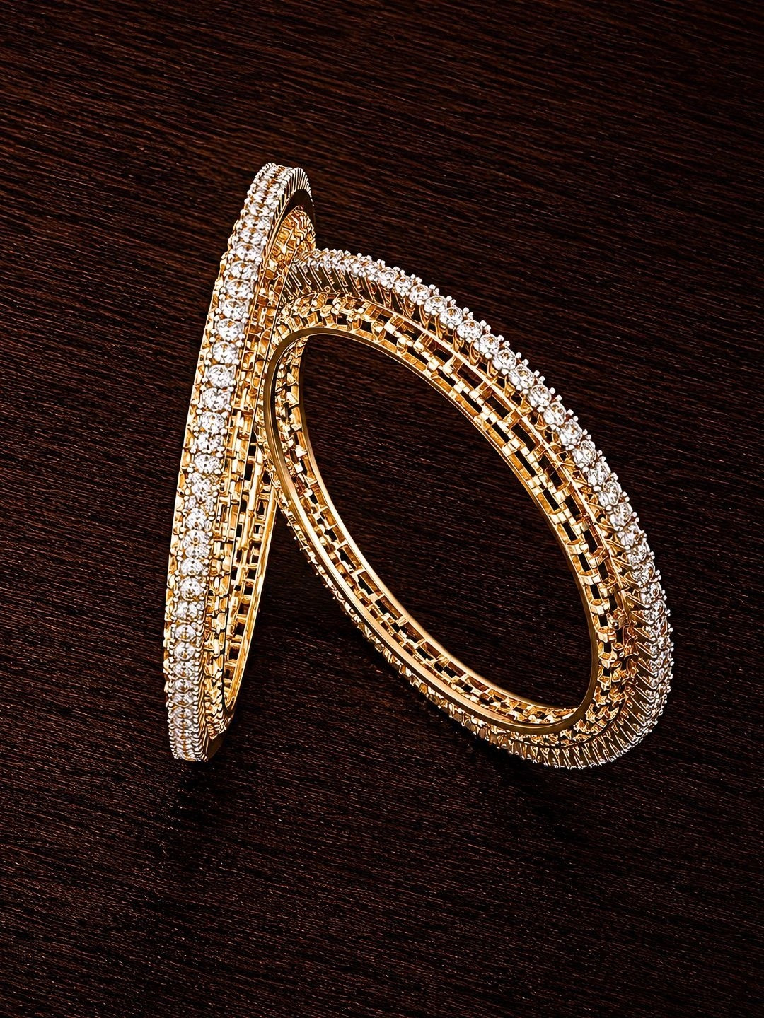 Zevarly Set Of 2 Gold-Plated American Diamond-Stone Studded Bangles