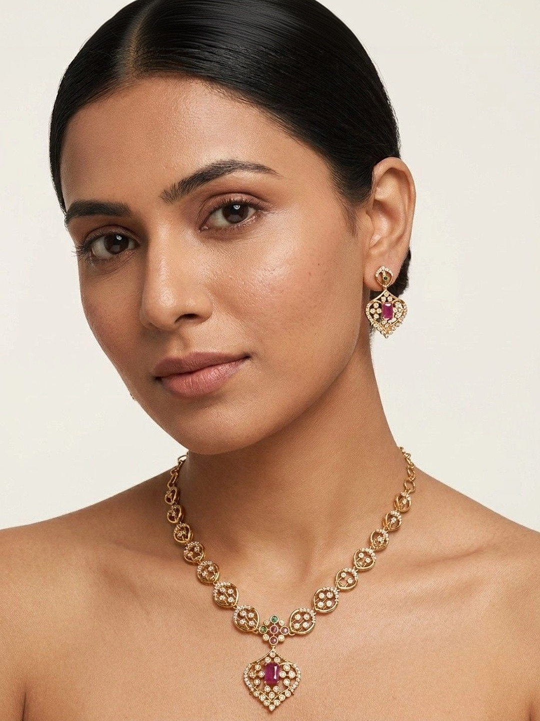 Talish Gold-Plated Kundan American Diamond Necklace & Earrings Set