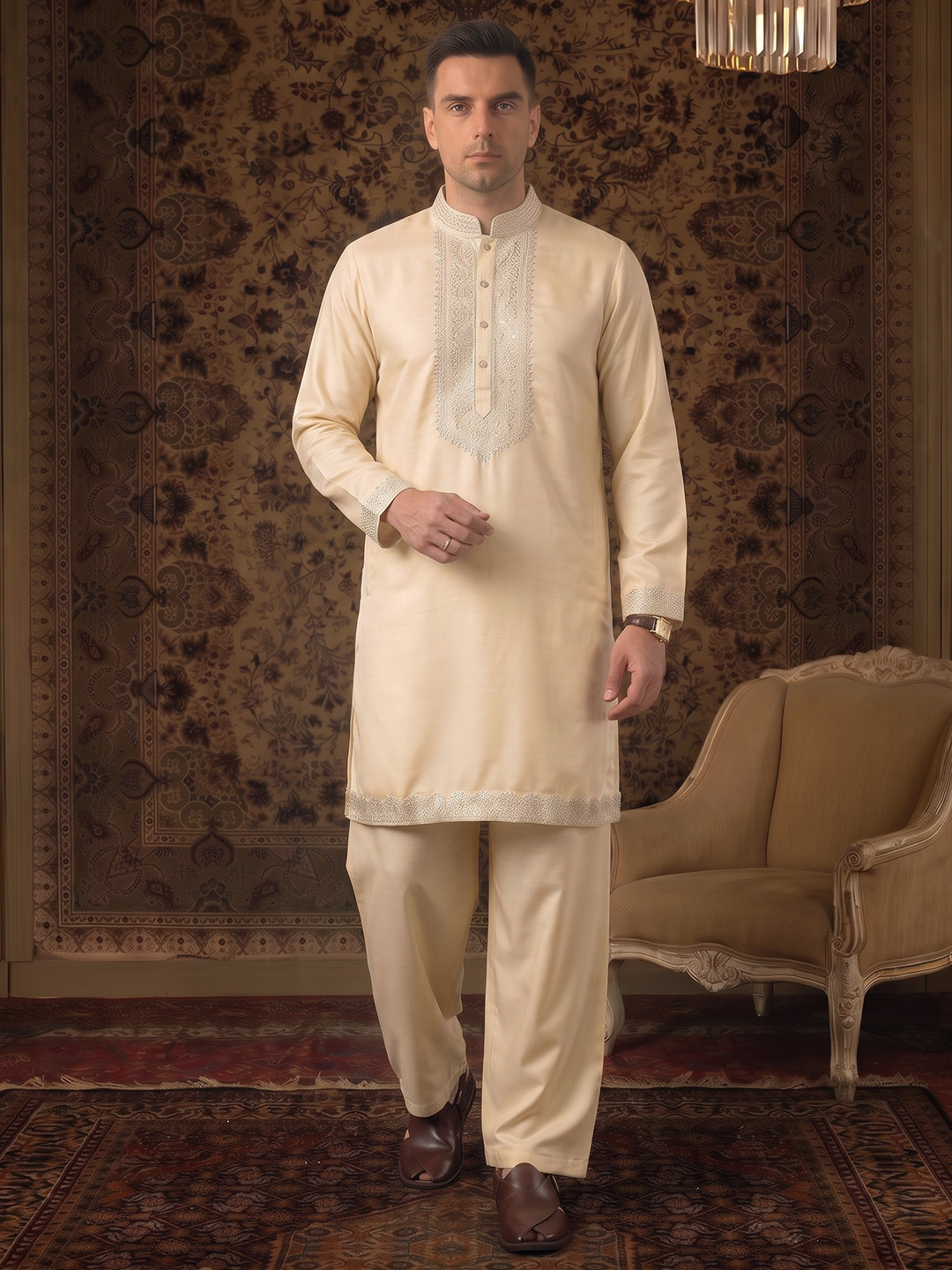 House of Pataudi Men Ethnic Motifs Embroidered Kurta with Pyjamas