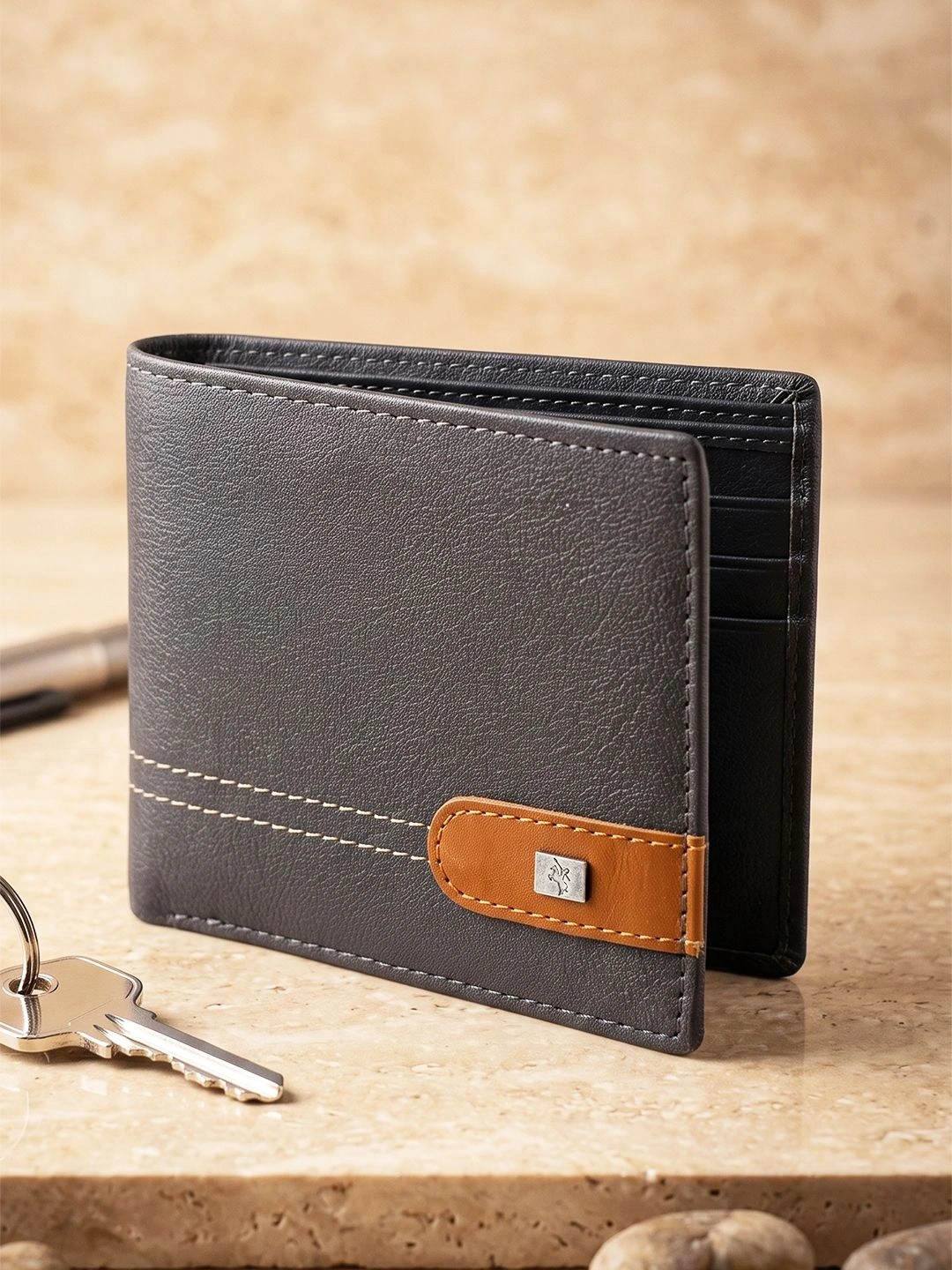 Cantabil Men Textured Leather Two Fold Wallet