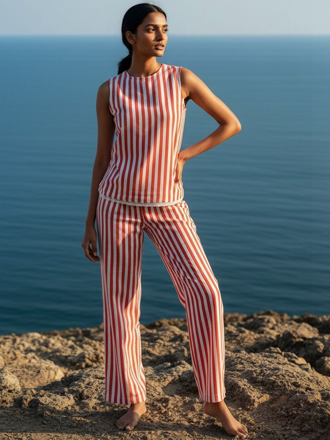 Aoba Coral Stripe Sleeveless Co-Ord Set
