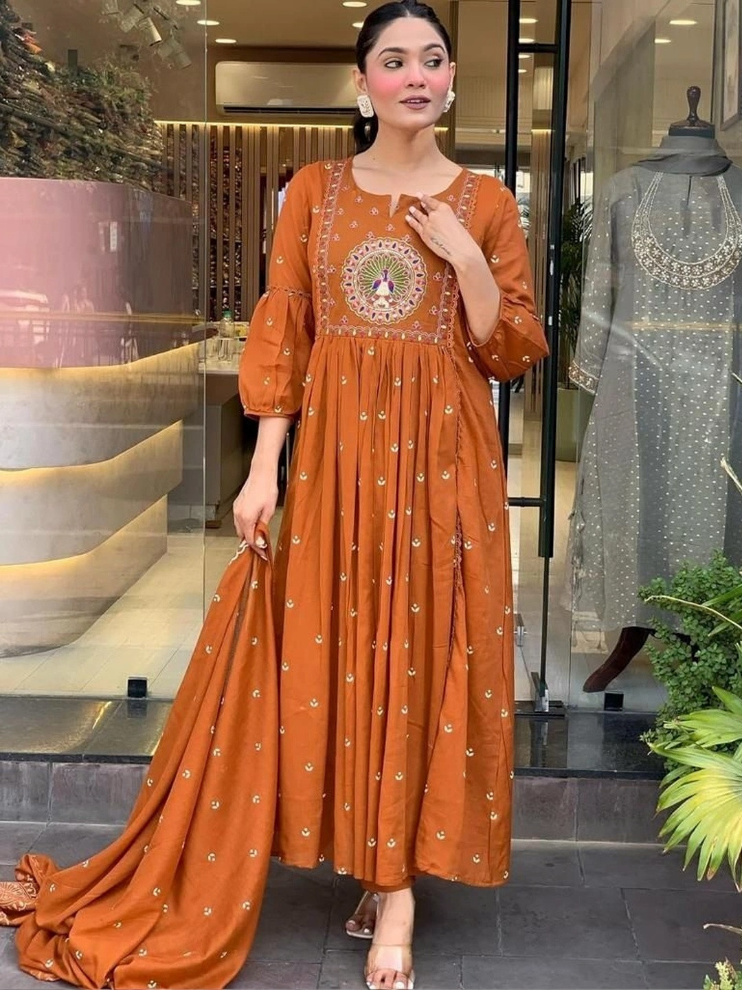 PinkLabel Women Ethnic Motifs Pure Cotton Kurta with Palazzos & With Dupatta