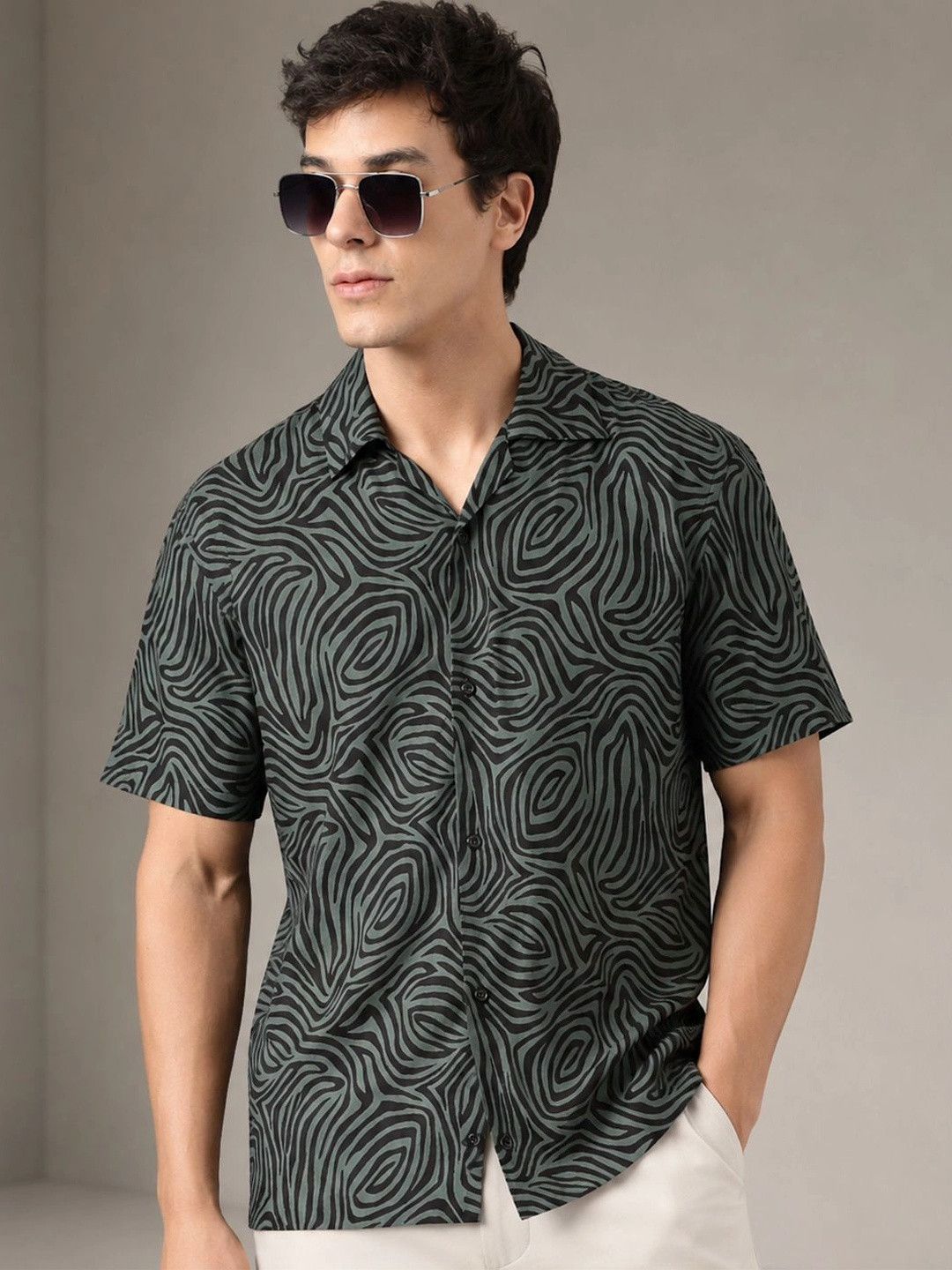 Hancock Relaxed Fit Abstract Printed Cuban Collar Casual Shirt