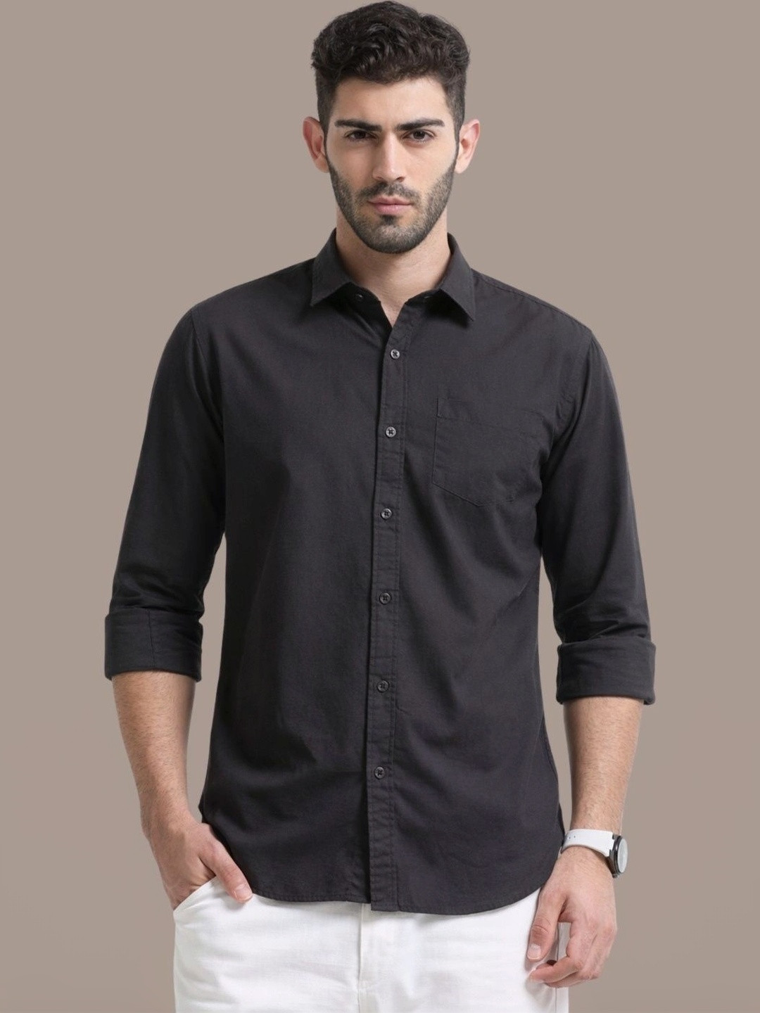 UNSEEN Men Cotton Linen Casual Shirt