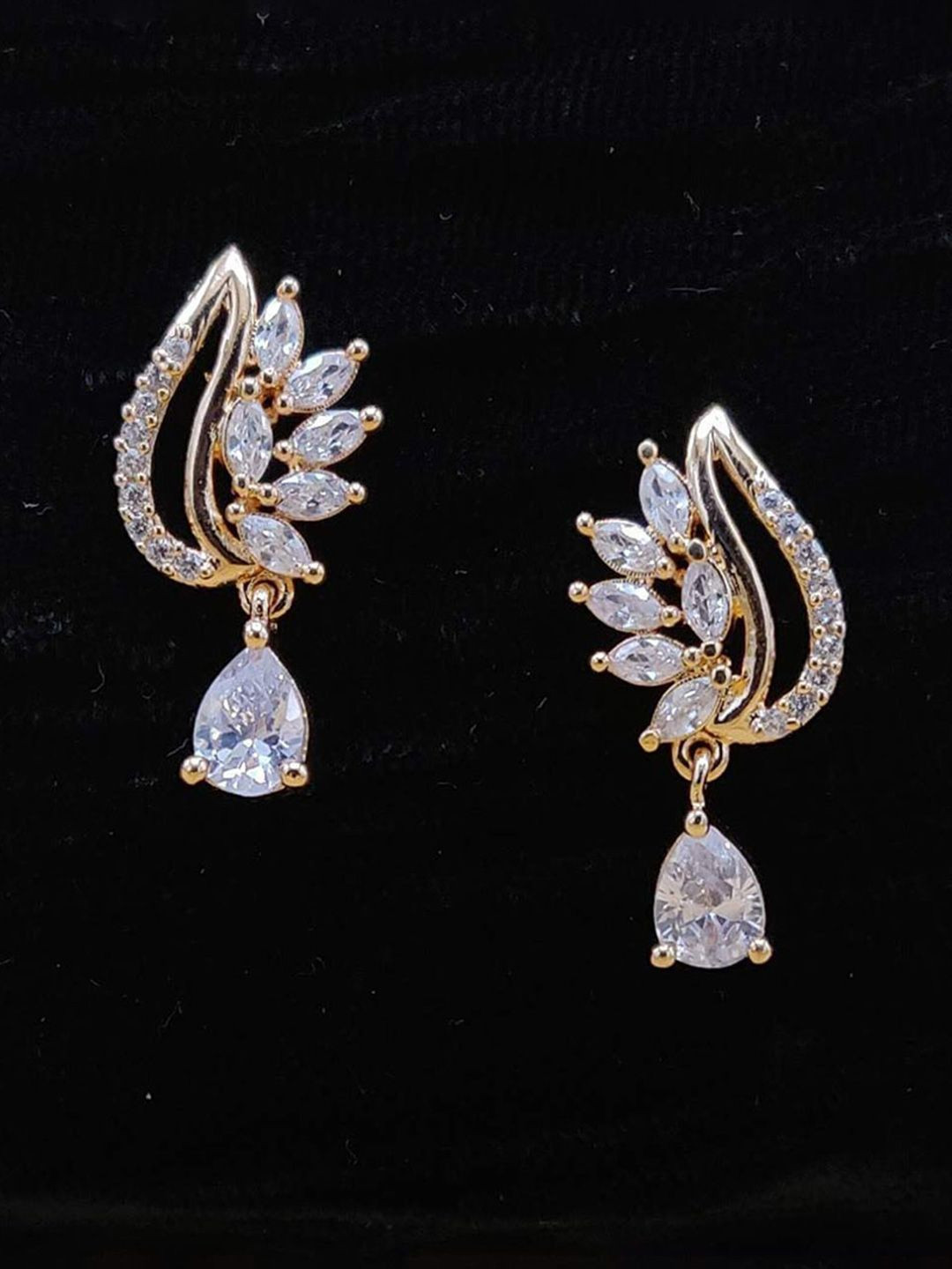 JYONA Rose Gold-Plated American Diamond & CZ Studded Contemporary Drop Earrings