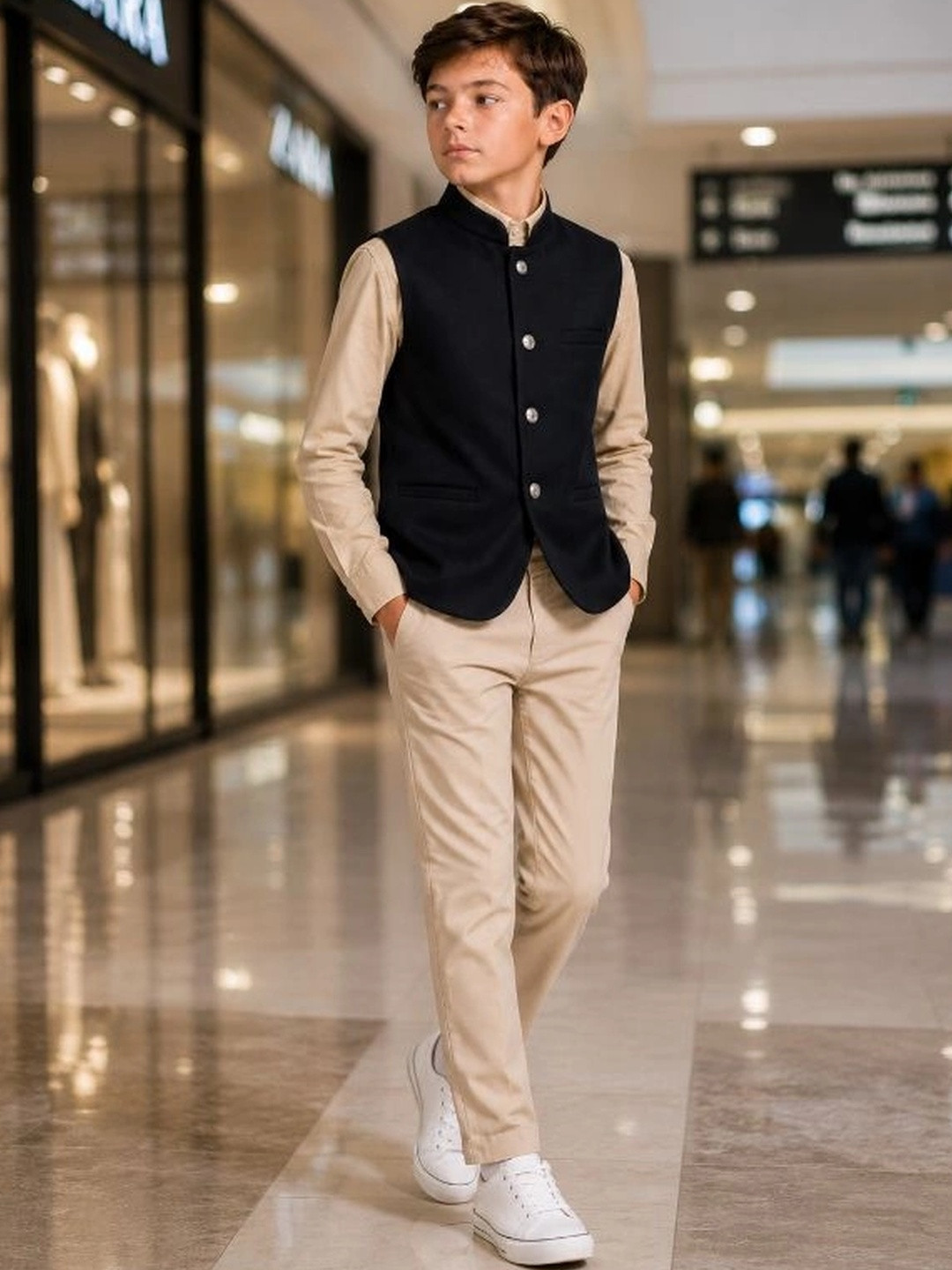 Sparklepop Boys Mandarin-Collar Woven Nehru Jackets