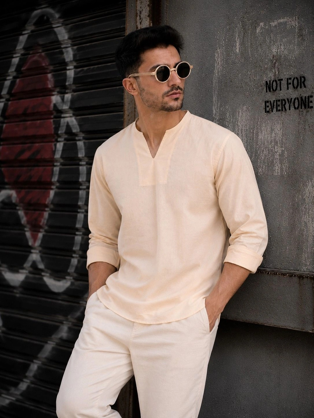 Bene Kleed Men Peach Cotton Linen Slim Fit Shirt