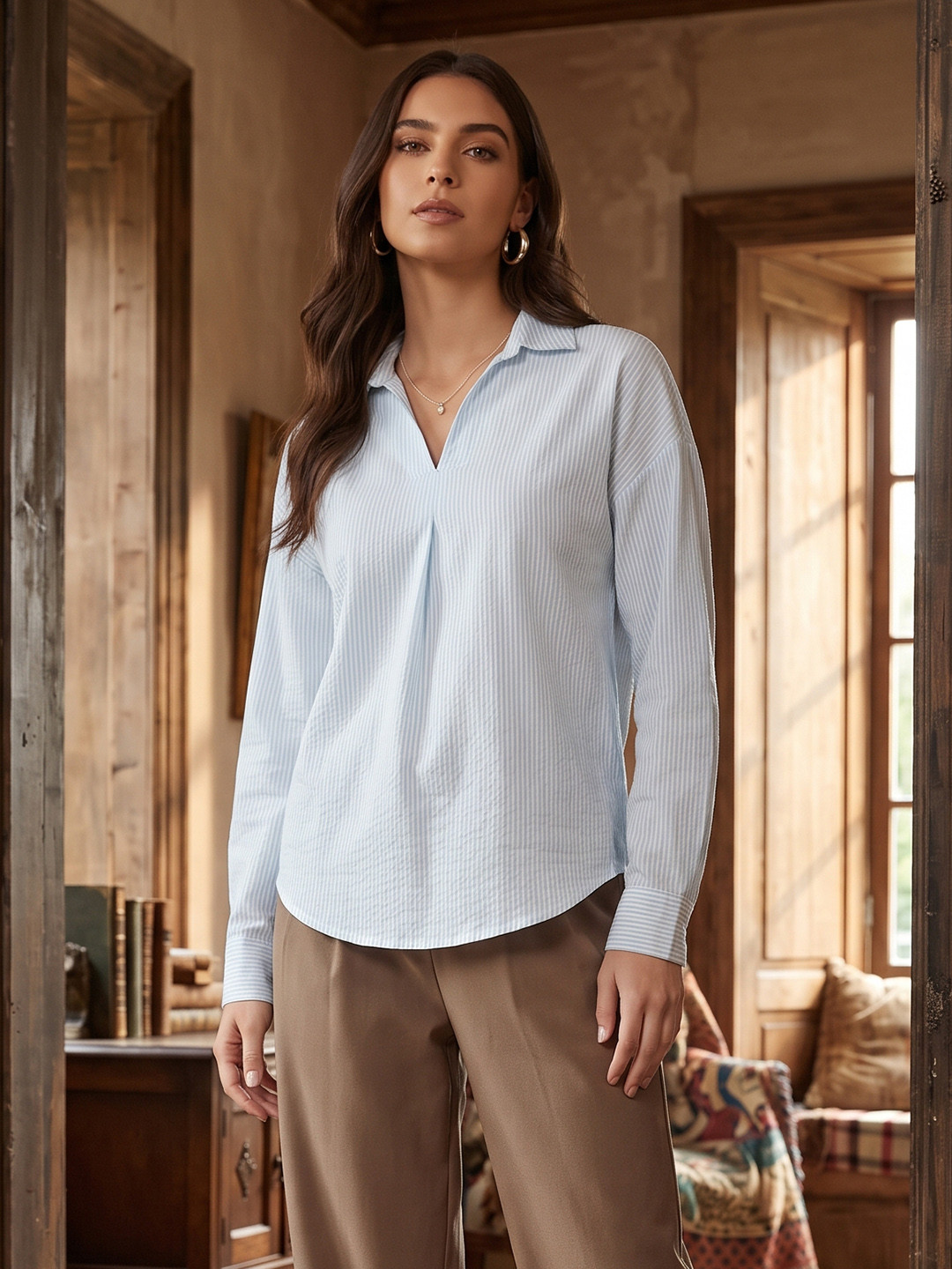all about you Striped Pure Cotton Shirt Style Top