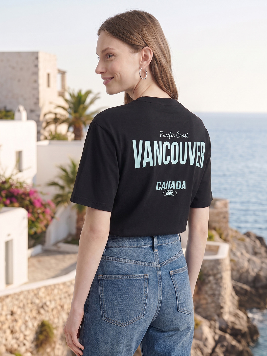 Mast & Harbour Typography Printed Drop-Shoulder Sleeves Pure Cotton Relaxed Fit T-shirt