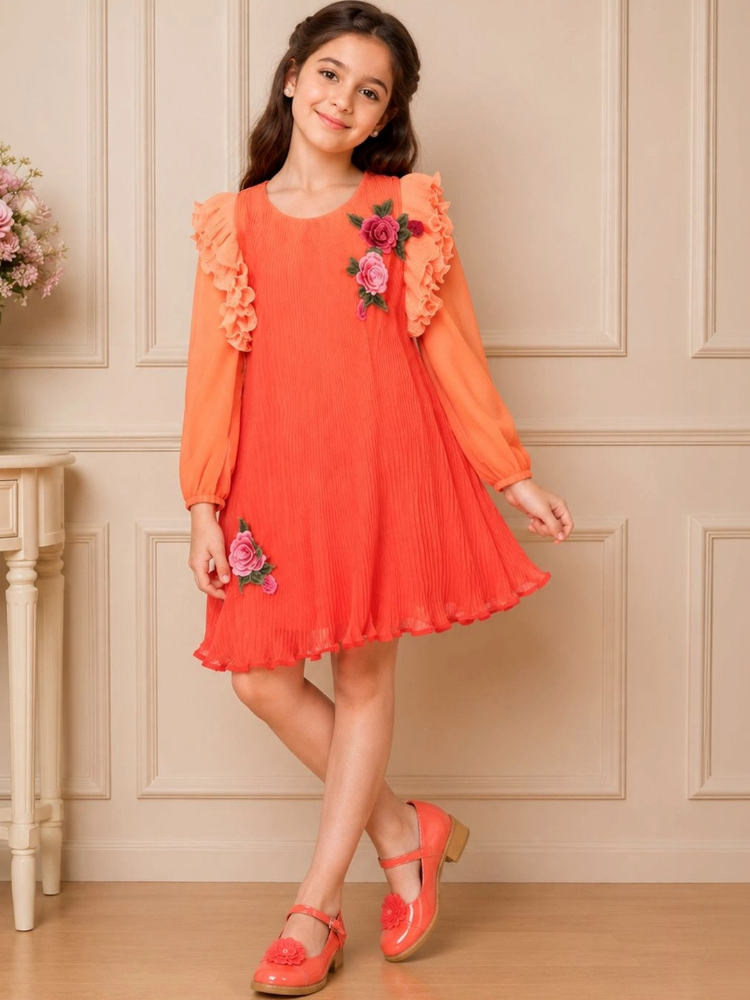 CUTECUMBER Girls Floral Embroidered Georgette Sheath Dress