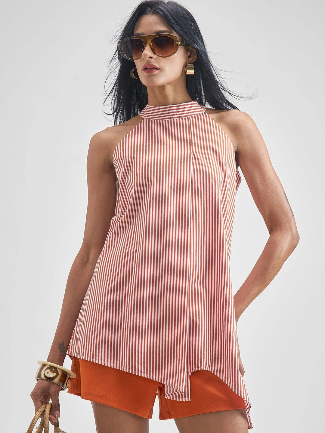 CHIC BY TOKYO TALKIES Striped Halter Neck Top & Shorts Co-Ords
