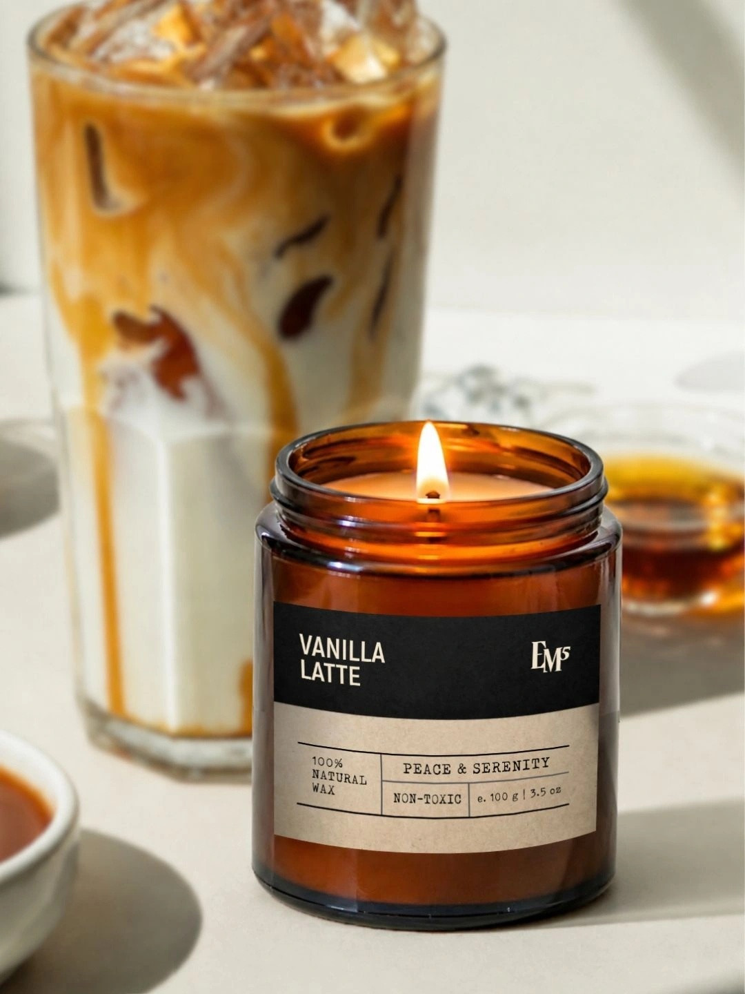 EM5 Non-Toxic 40hrs Clean Burning Vanilla Latte Aromatherapy Scented Candle 100g