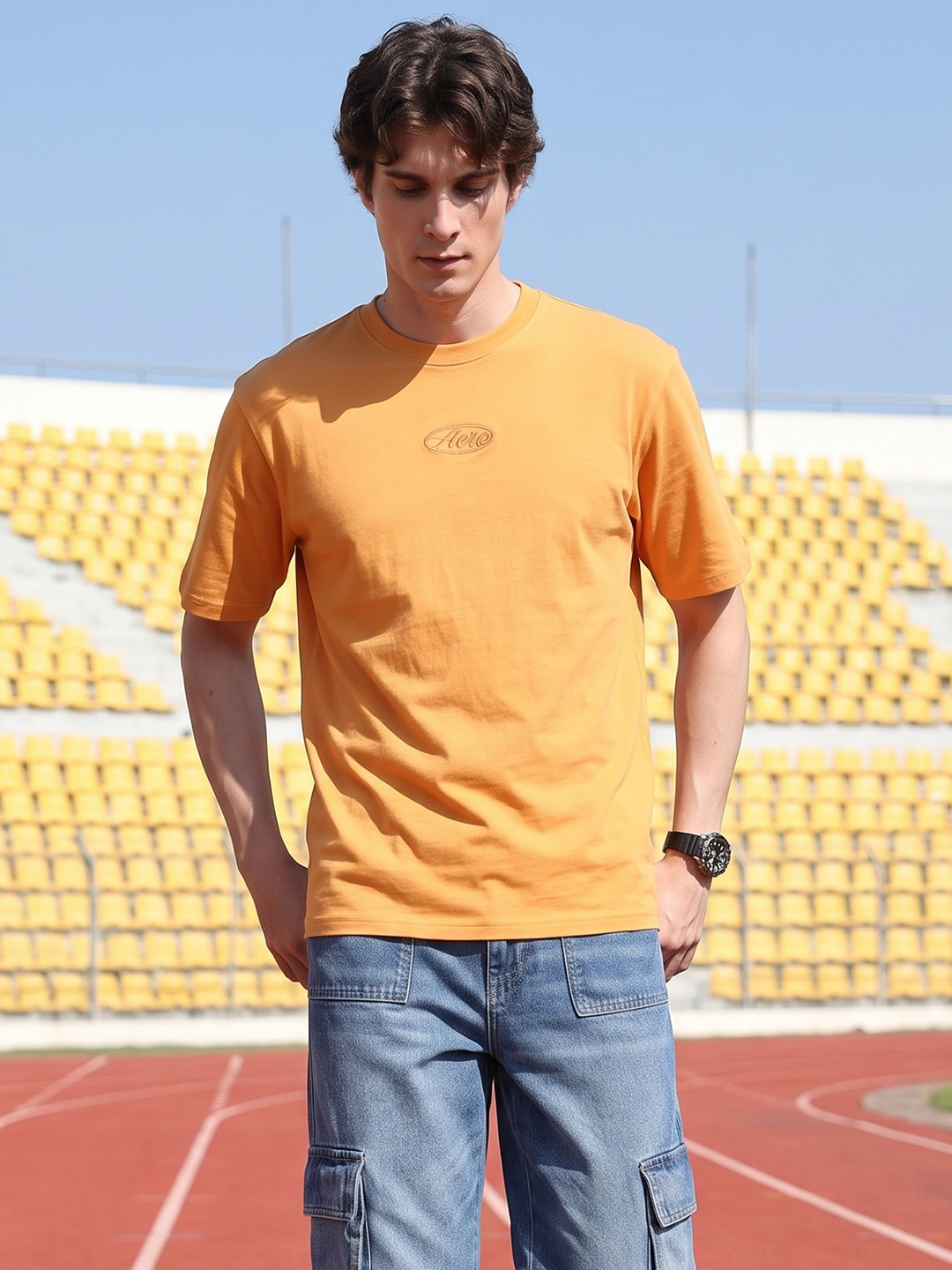 Aeropostale Drop-Shoulder Sleeves Relaxed Fit Pure Cotton T-shirt