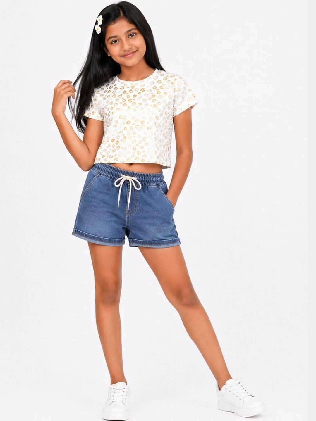 CHILINS Printed Cotton Round Neck Regular Tops