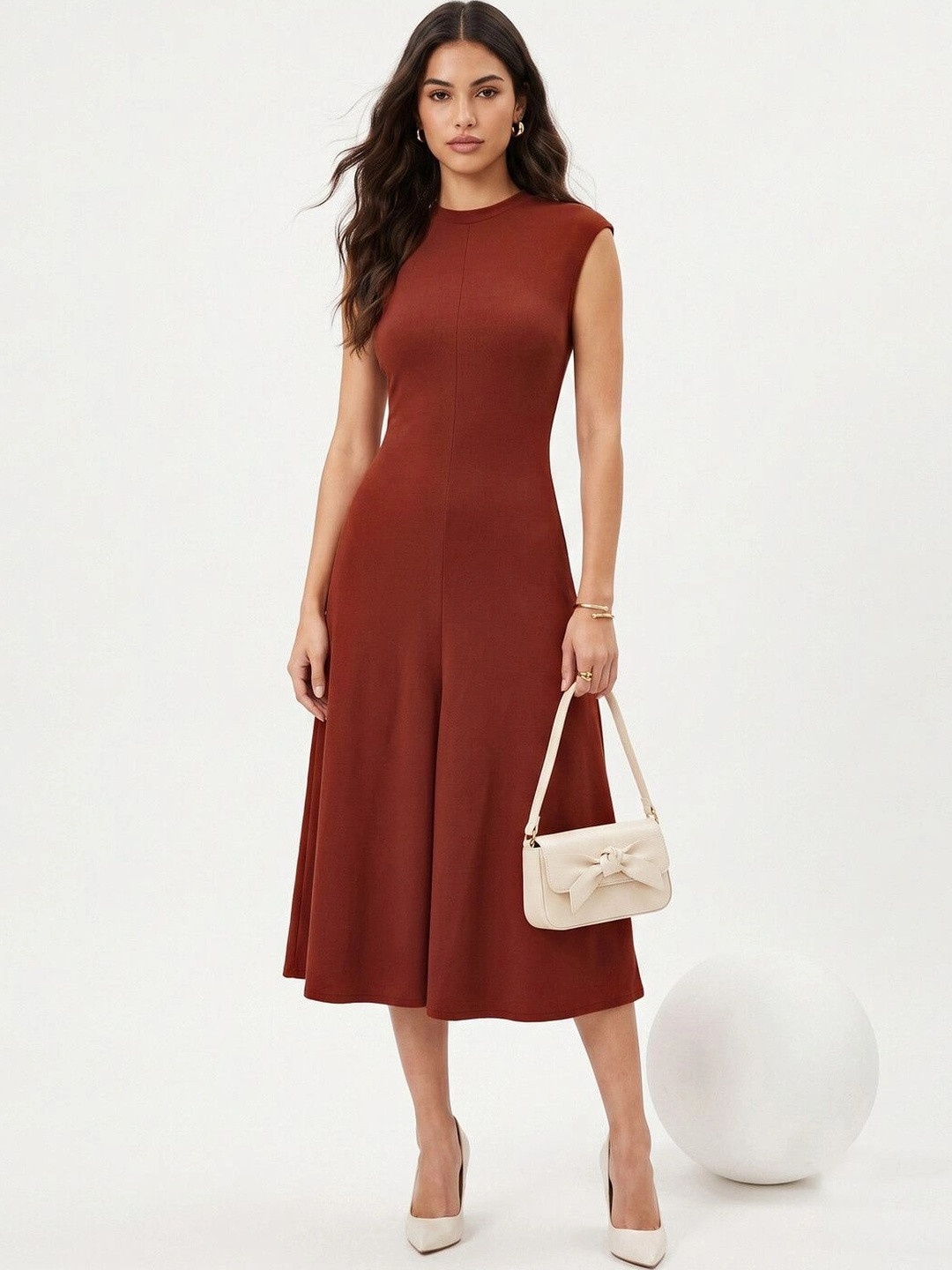 Selvia Puff Sleeve A-Line Midi Dress