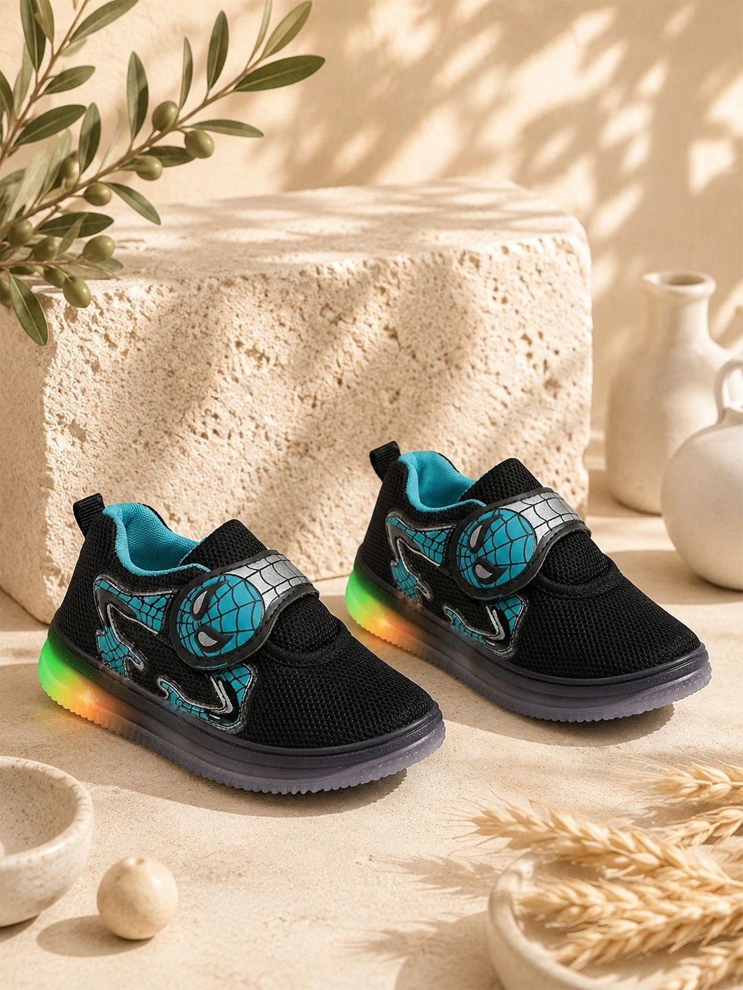 MAIMNE Kids  Black Synthetic Leather Spider-Man Printed Sneakers