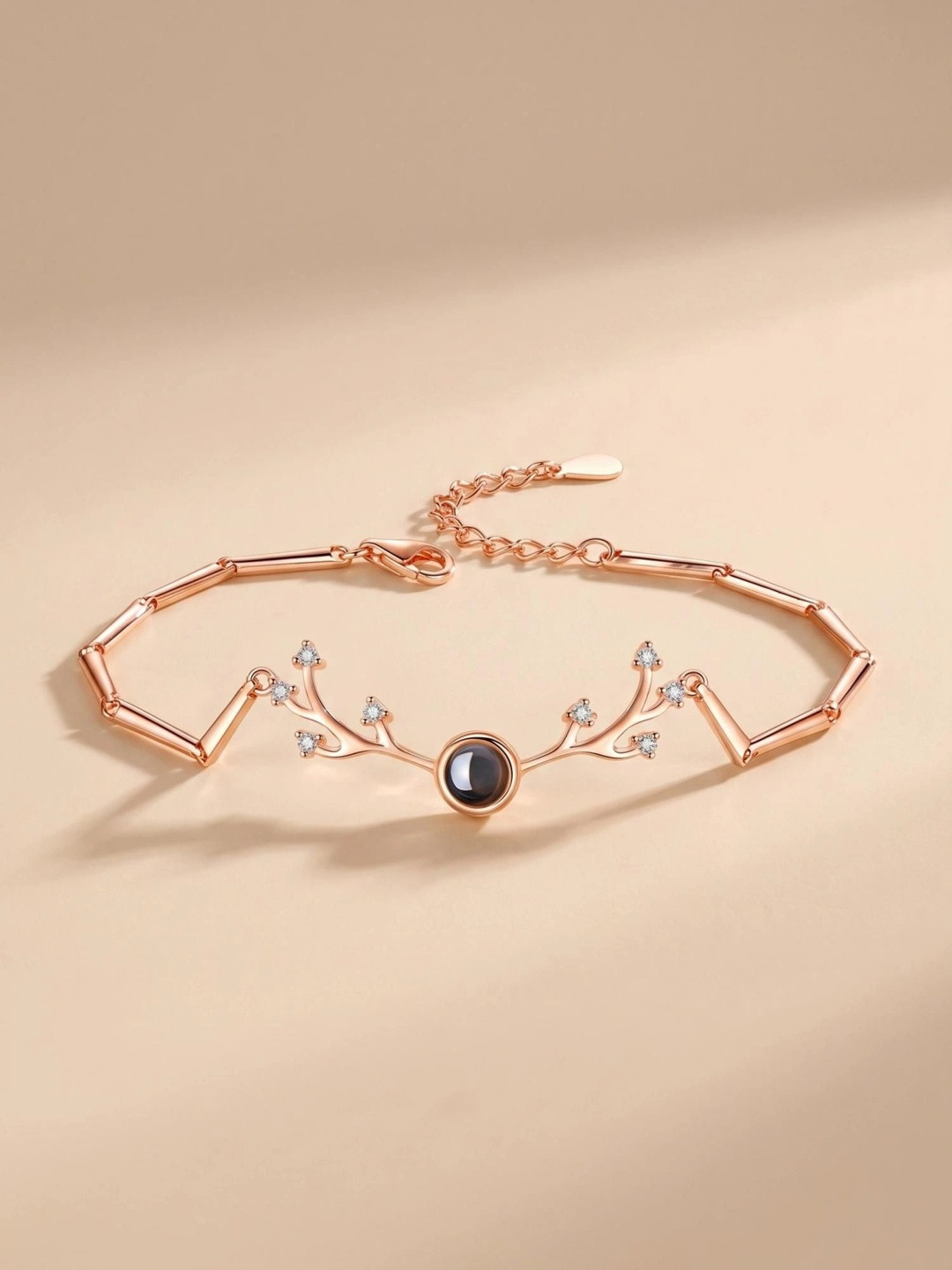 MYKI Rose Gold Plated Cubic Zirconia Studded Stainless Steel Link Bracelet
