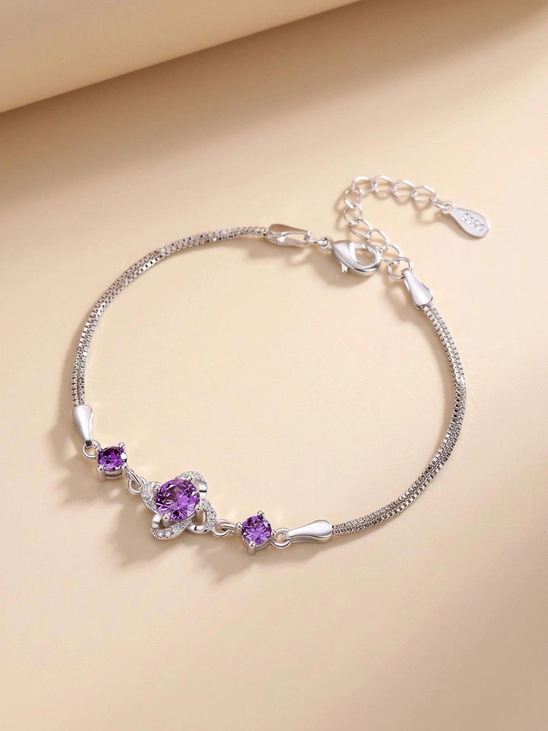 MYKI Women Silver-Plated Cubic Zirconia Charm Bracelet