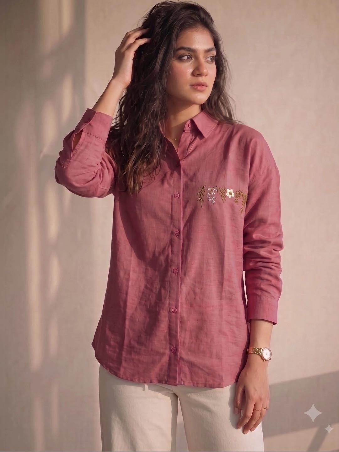 KALAMIR Floral Embroidered Cotton Top