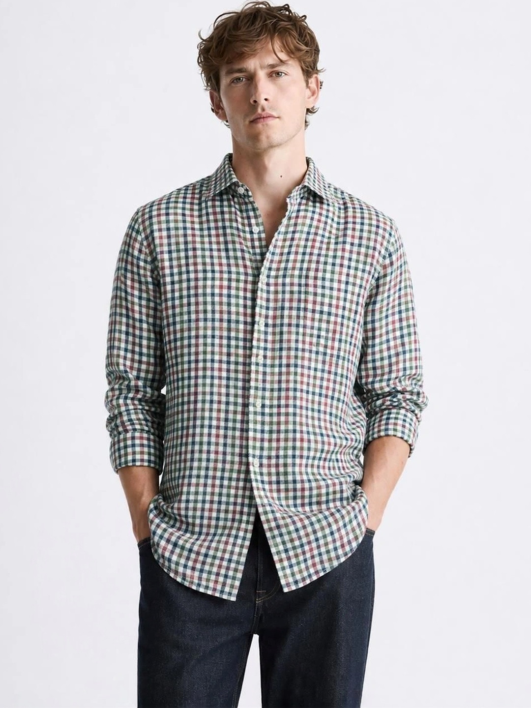 MISCHIEF MONKEY Men Classic Gingham Checks Checked Casual Shirt